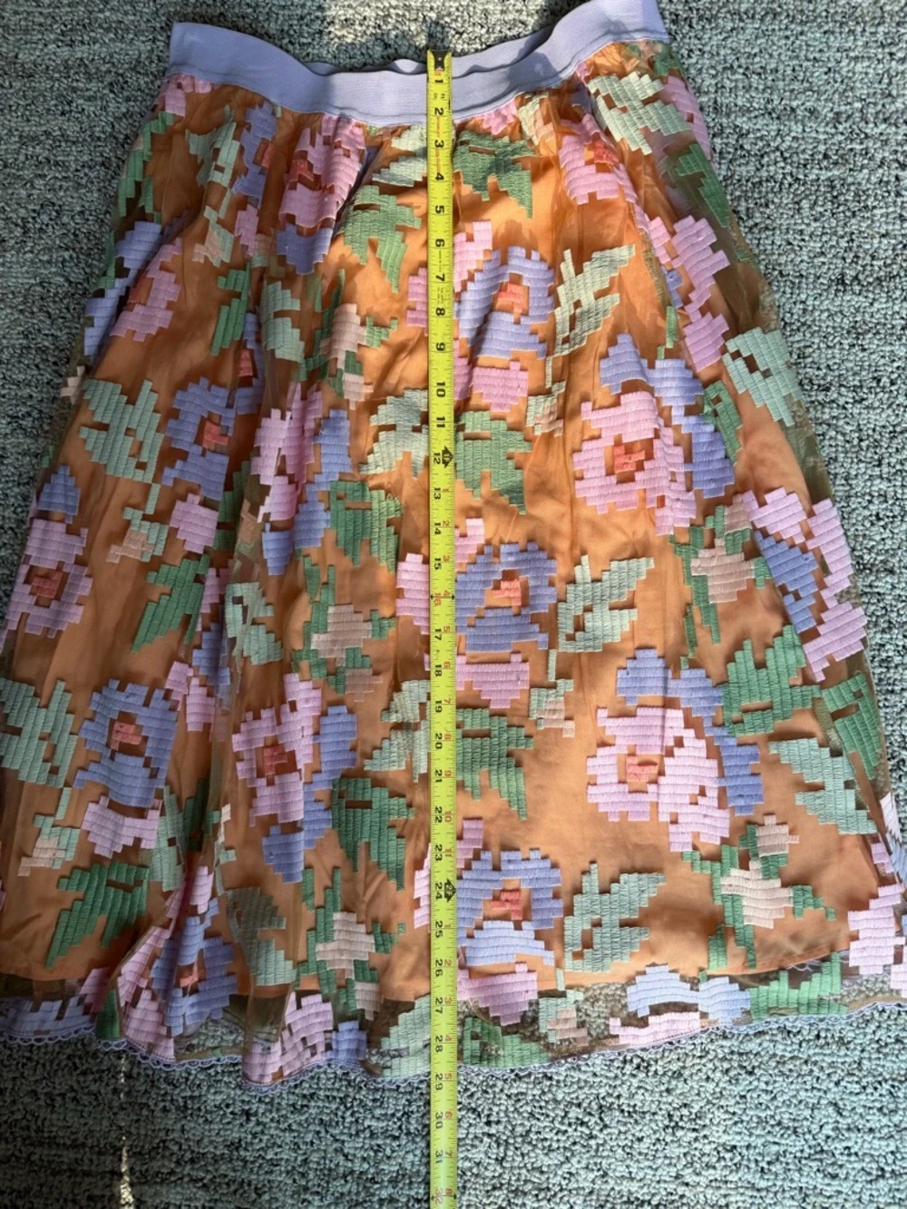 Maeve Peach Midi Skirt with Lavender & Mint Pixel Floral - Picture 3 of 4